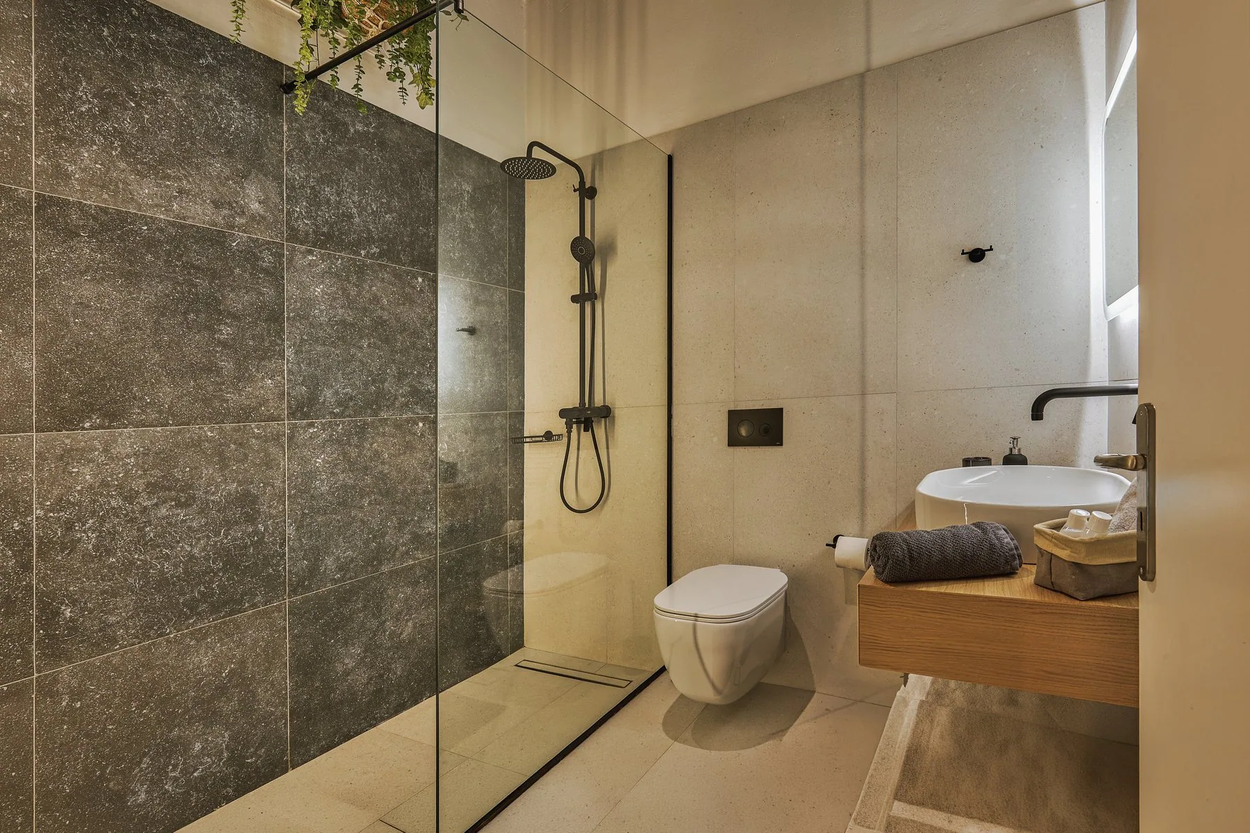 Walk-in shower bathroom at Yiamas Seaside Cottage in Paleokastro Crete