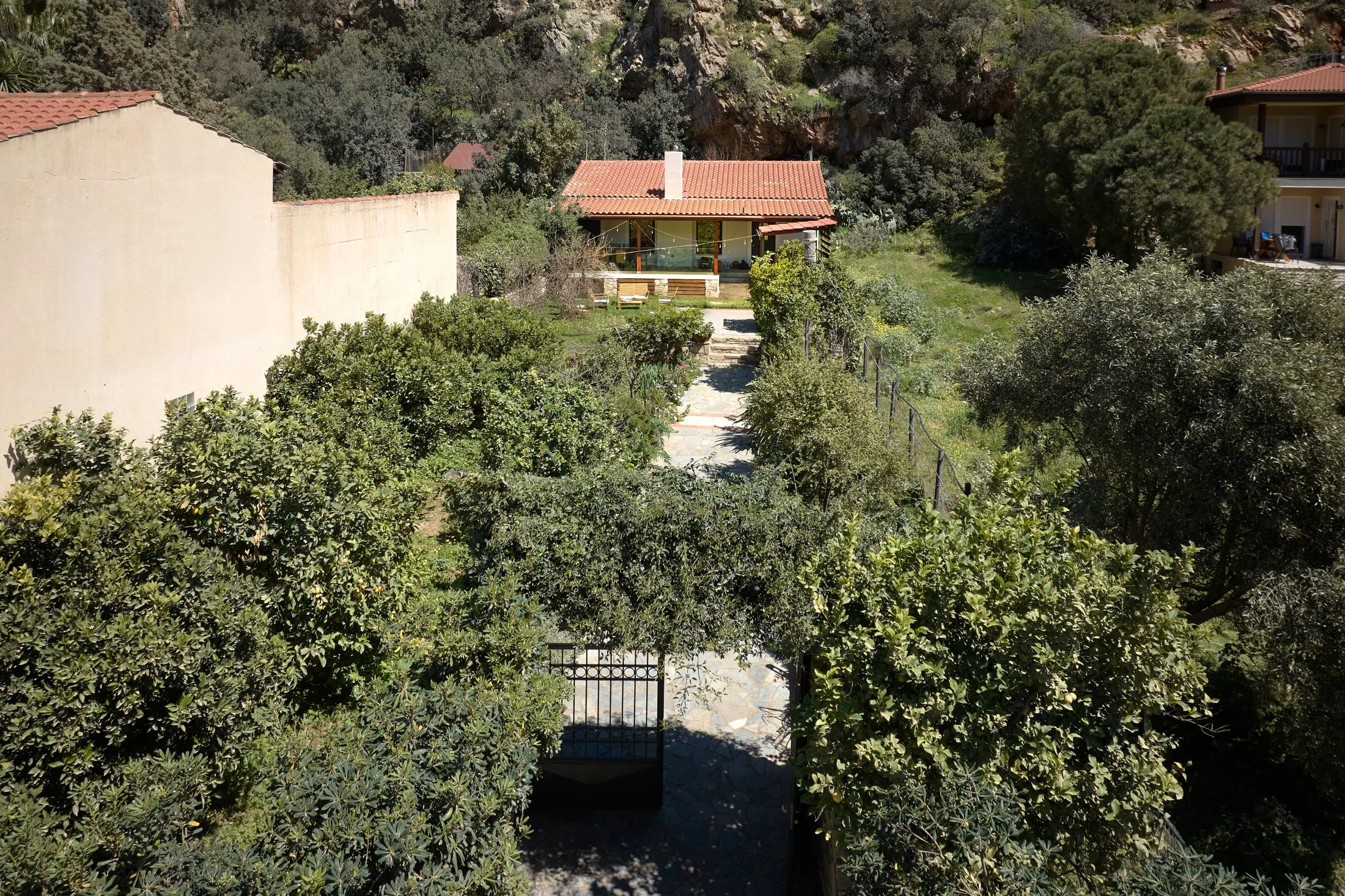 Aerial view of Yiamas Seaside Cottage and the Paleokastro Heraklion landscape Aerial view of Yiamas Seaside Cottage and the Paleokastro Heraklion landscape