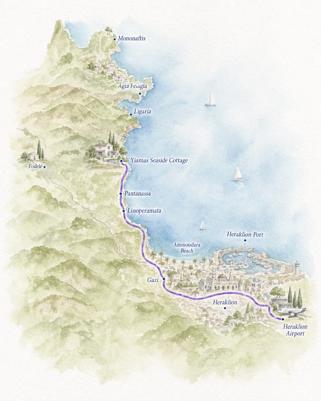 Map showing Yiamas Seaside Cottage location in Paleokastro Heraklion Crete Map showing Yiamas Seaside Cottage location in Paleokastro Heraklion Crete